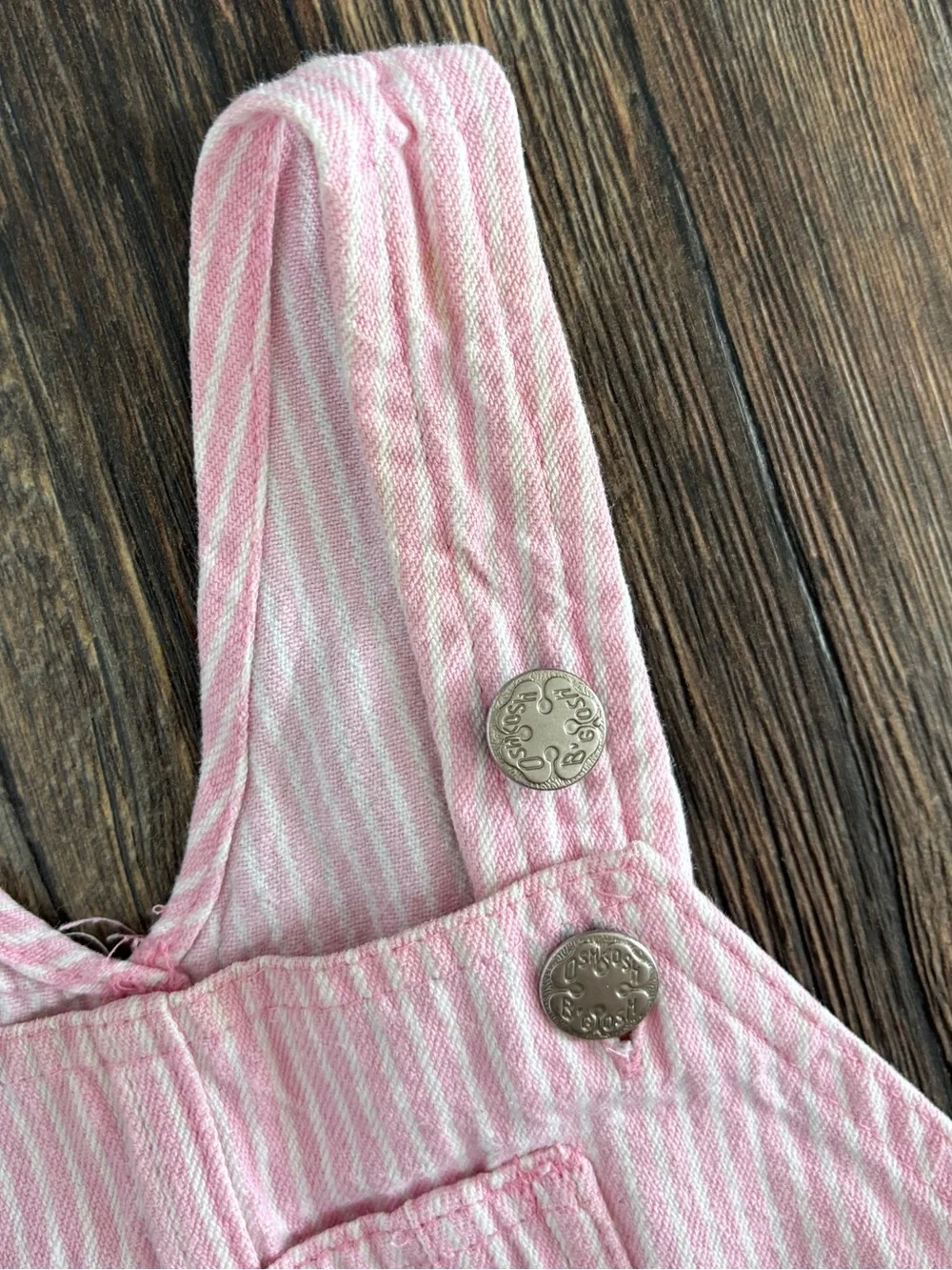 Vintage OshKosh B'gosh Vestbak Pink White Pinstripe Overalls Bibs Baby 3/6 Mos